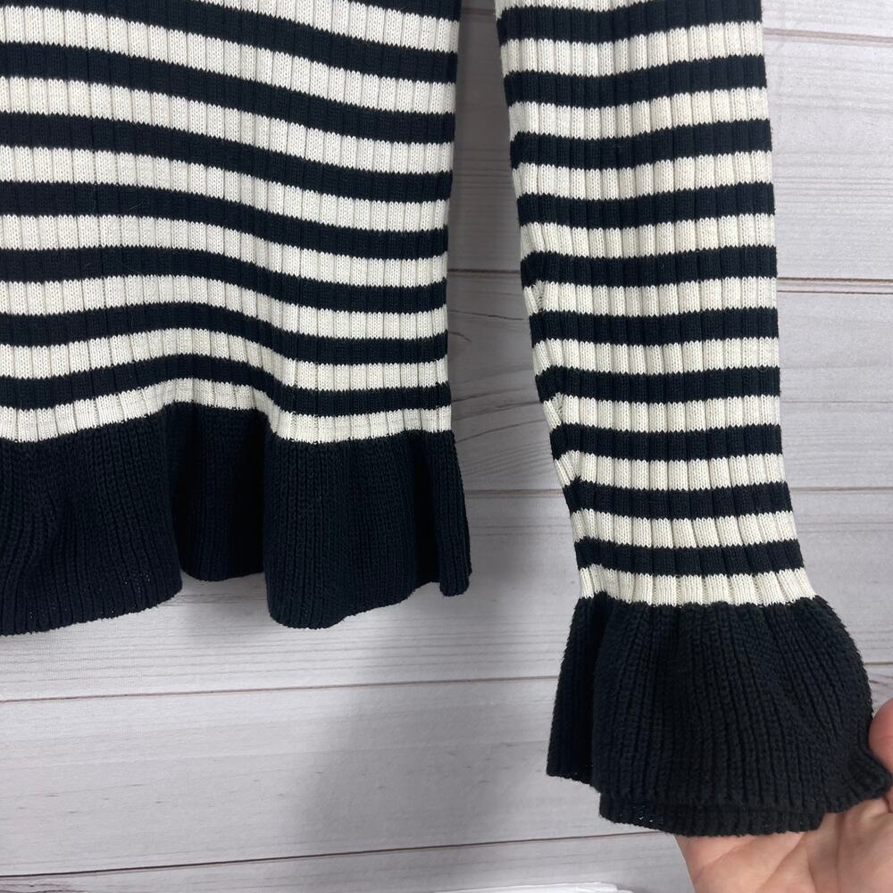 American Living City Brights Black White Stripe Cotton Ribbed Knit V Neck Size L - Picture 5 of 8